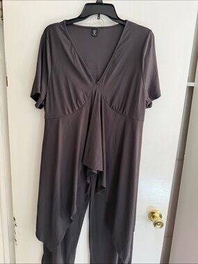 SHEIN Gray V-Neck Draped 2 Piece Romper